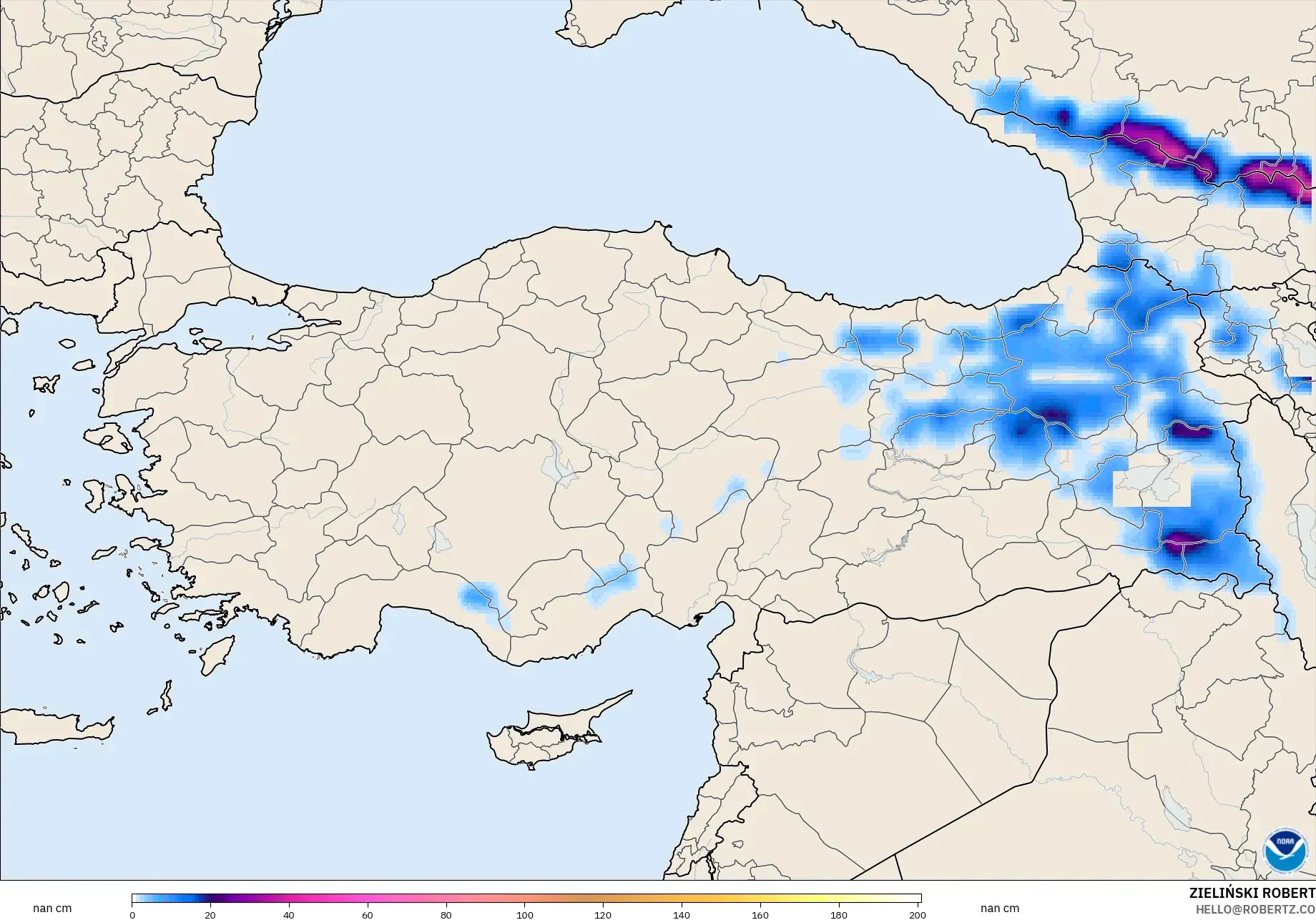 GFS modelo - Turquía, Profundidad de nieve