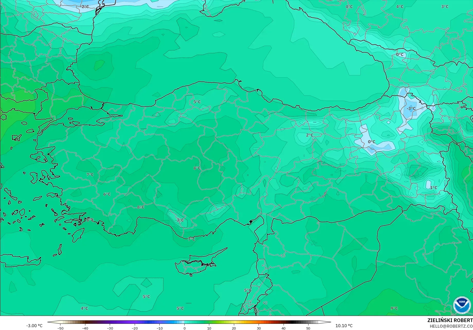 GFS modelo - Turquía, Temperatura a 850 hPa