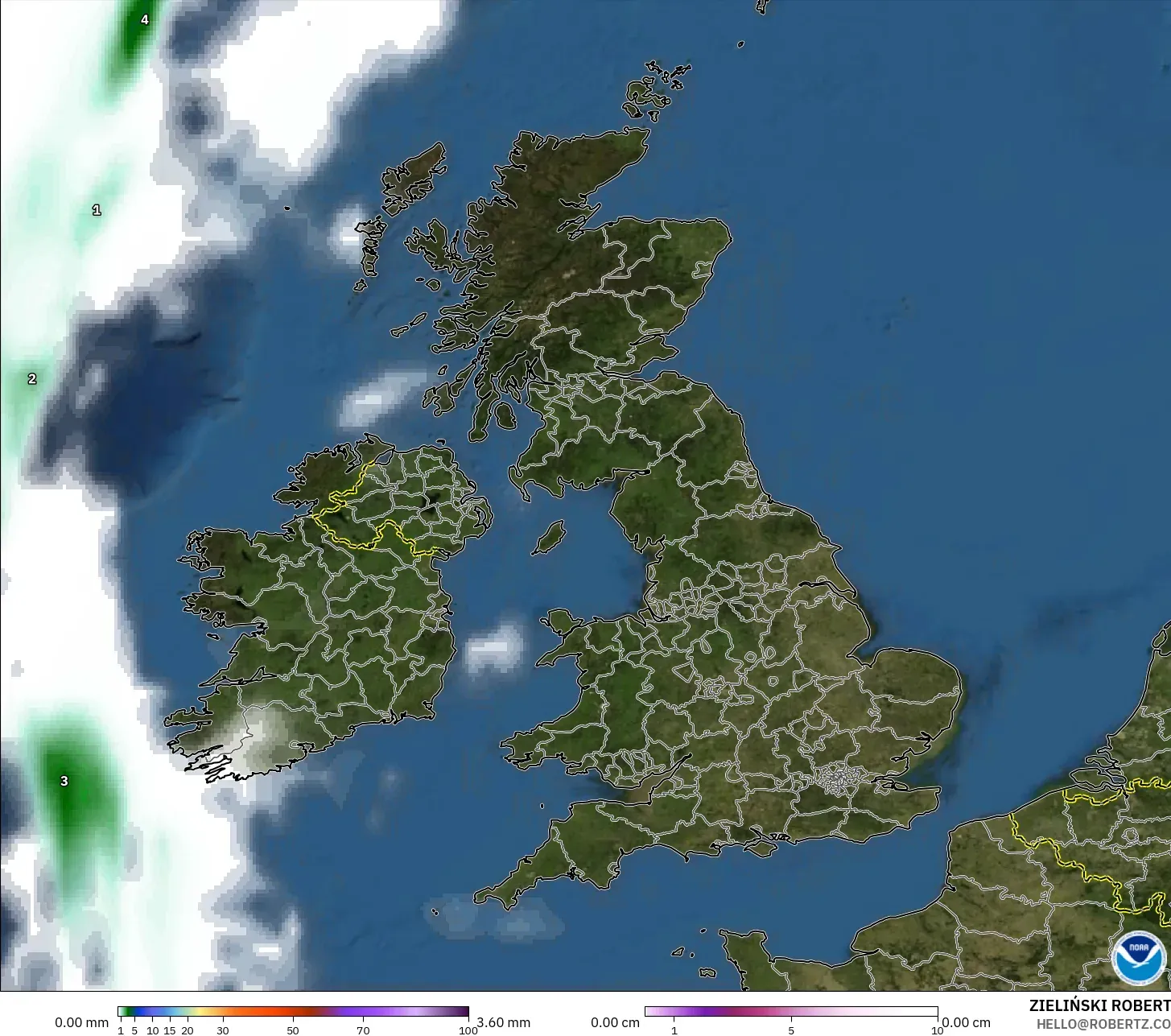 GFS modelo - Reino Unido, Precipitación, nubes y presión
