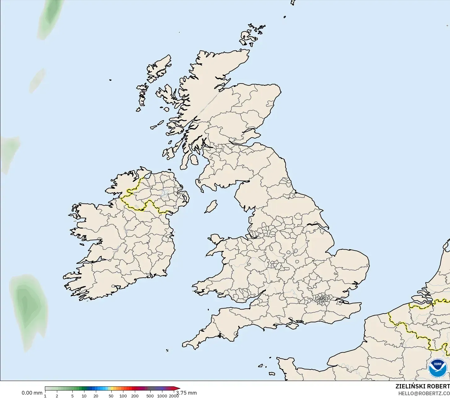 GFS modelo - Reino Unido, Acumulación de precipitación