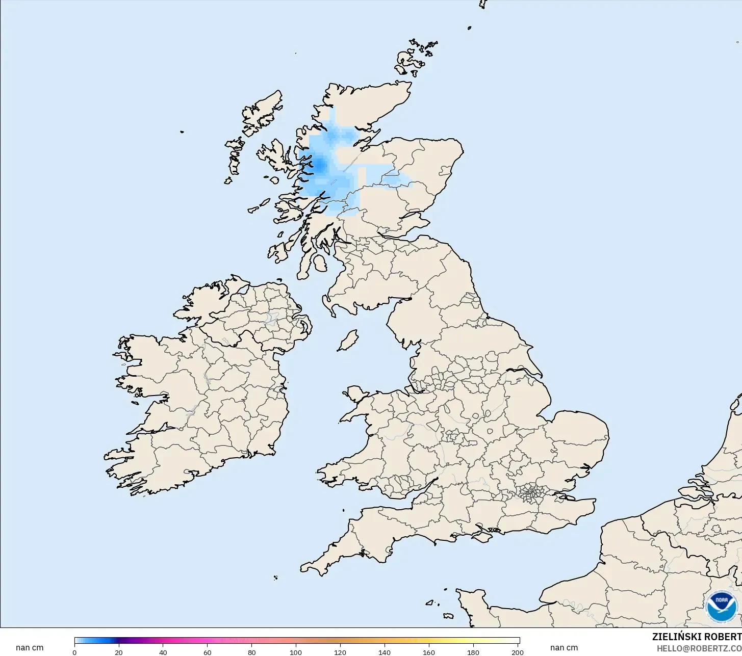 GFS modelo - Reino Unido, Profundidad de nieve