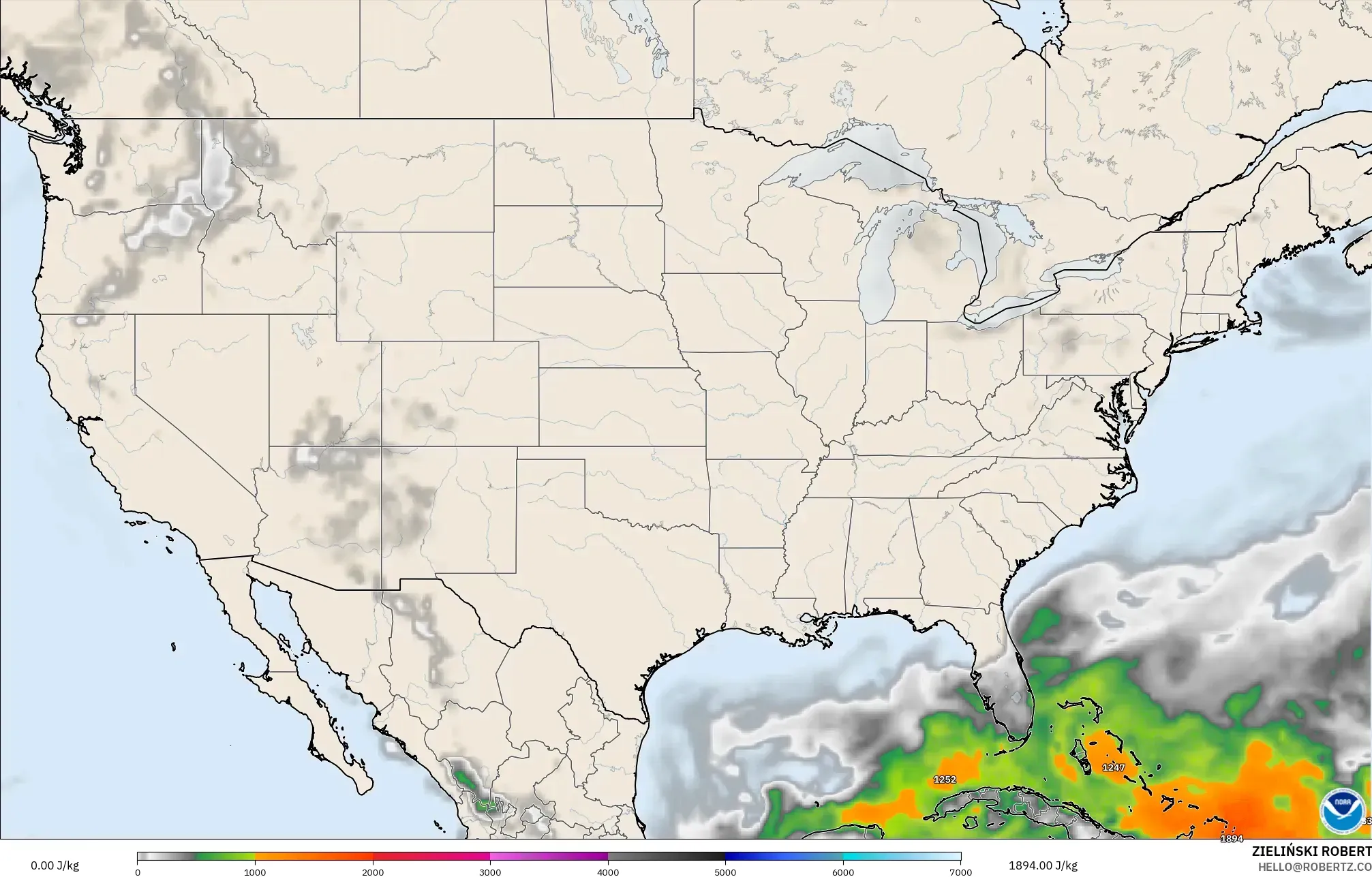 GFS modelo - Estados Unidos, CAPE