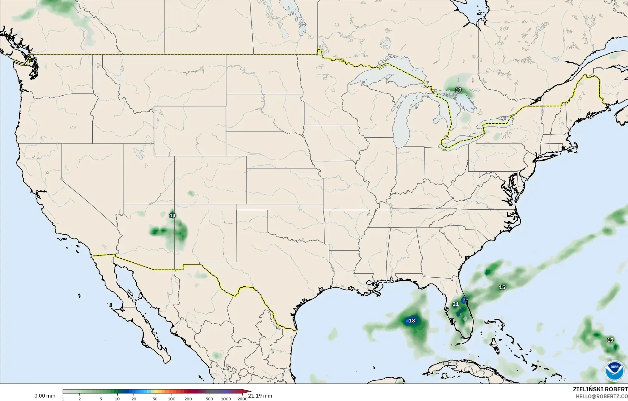 GFS modelo - Estados Unidos, Acumulación de precipitación