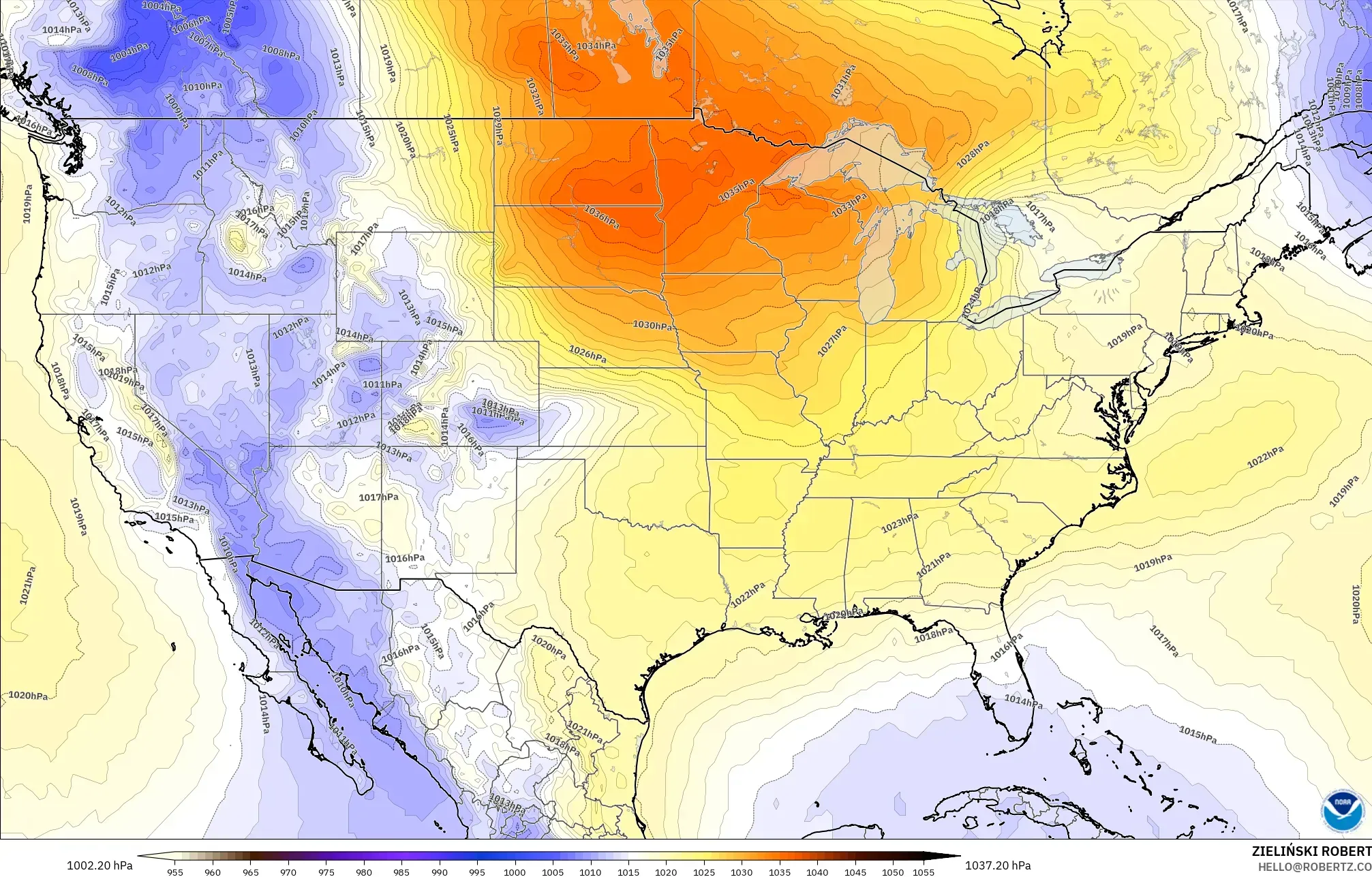 GFS modelo - Estados Unidos, Presión