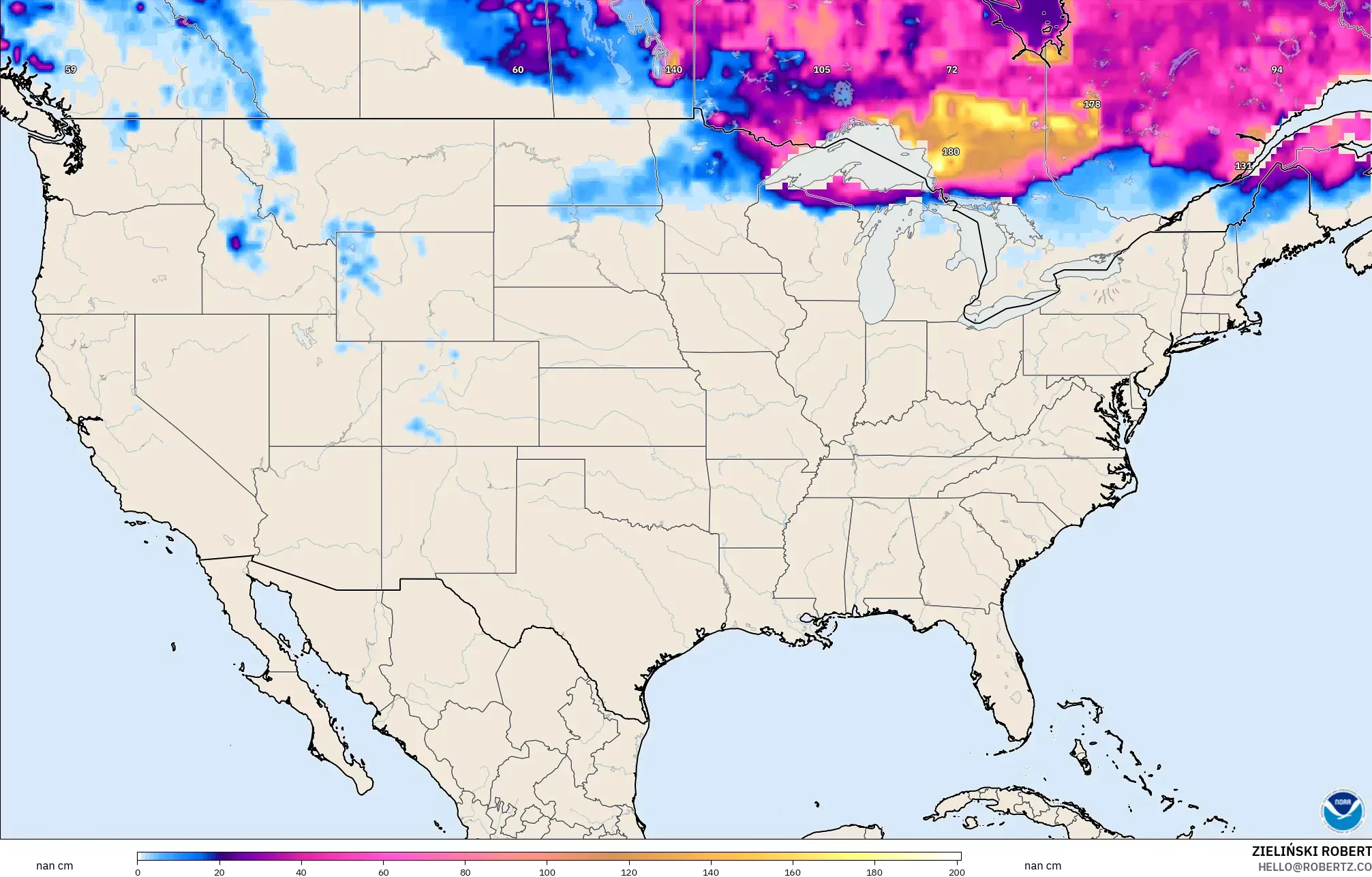 GFS modelo - Estados Unidos, Profundidad de nieve
