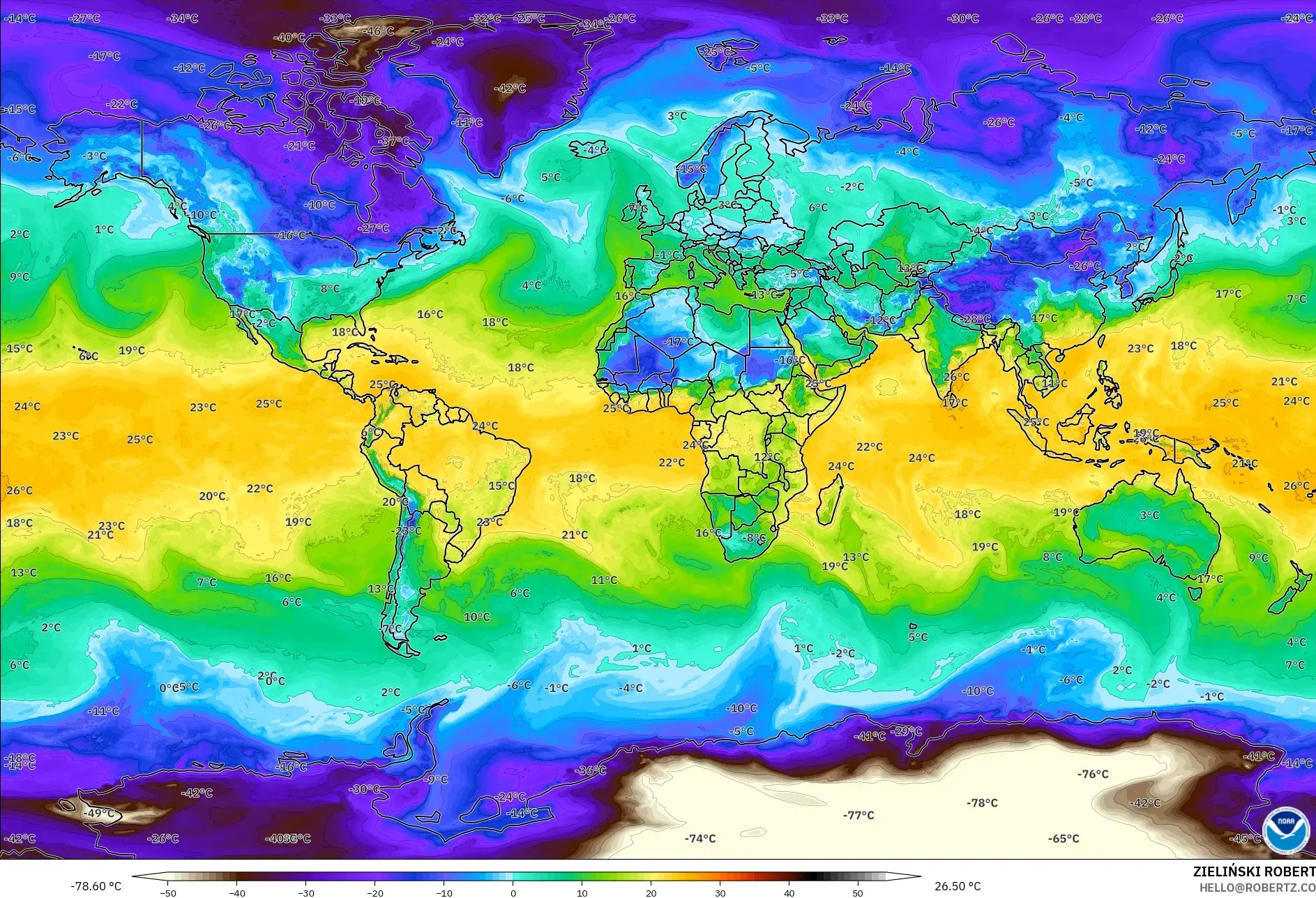 GFS modelo - Mundo, Punto de rocío a 2 m