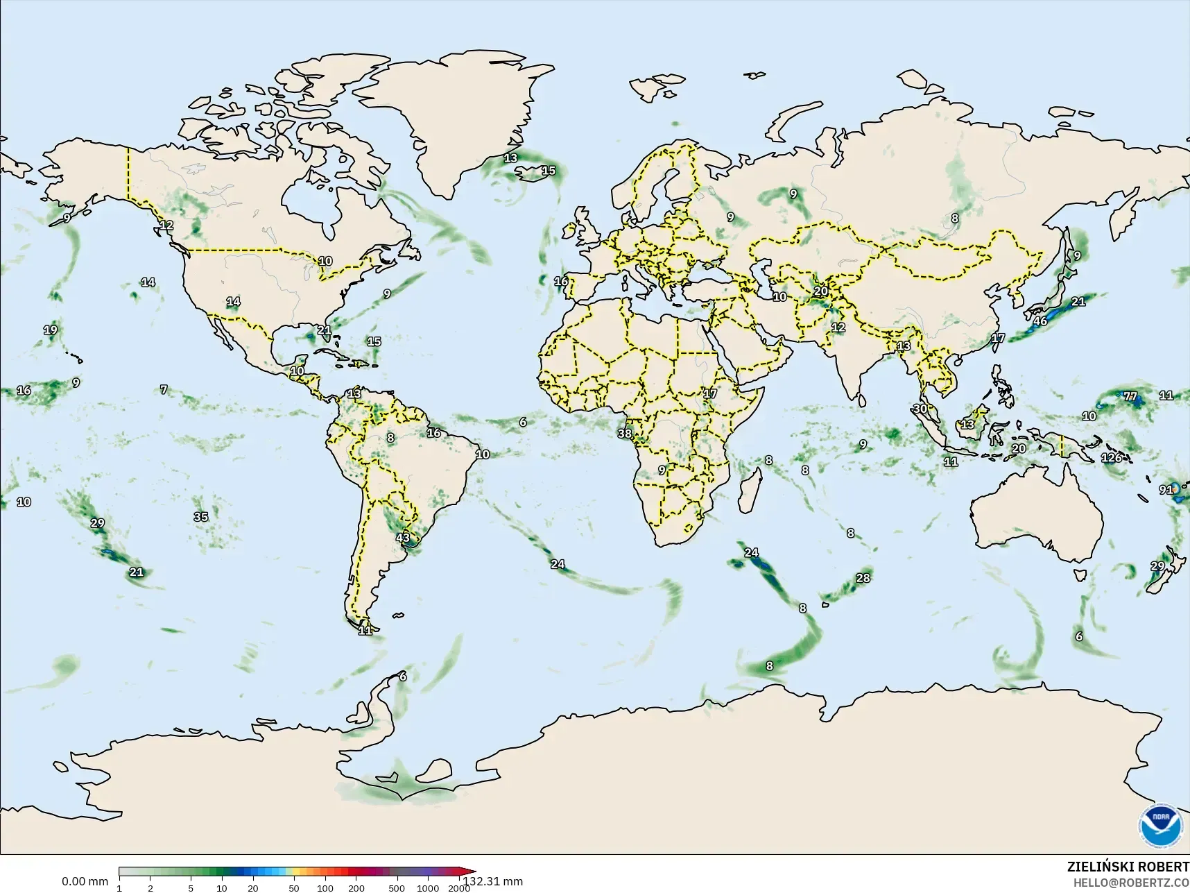 GFS modelo - Mundo, Acumulación de precipitación