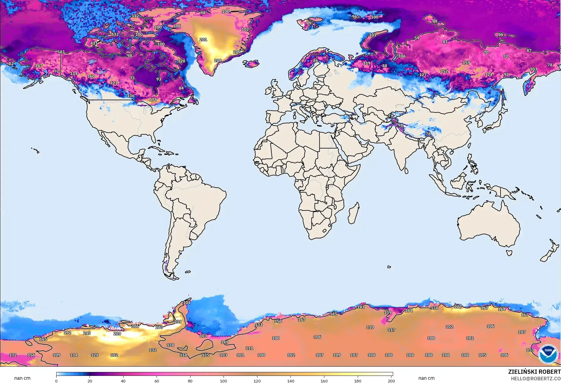 GFS modelo - Mundo, Profundidad de nieve