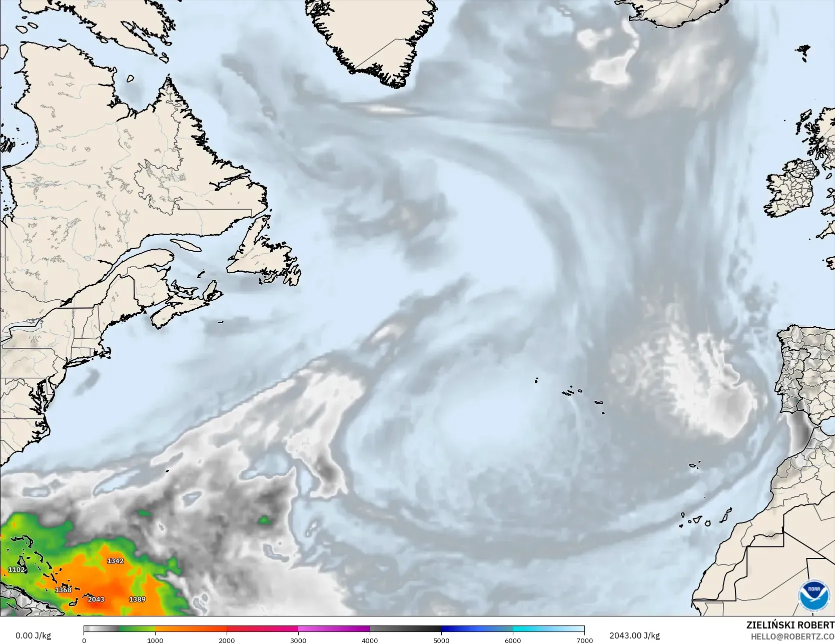 GFS modelo - Norte Atlántico, CAPE