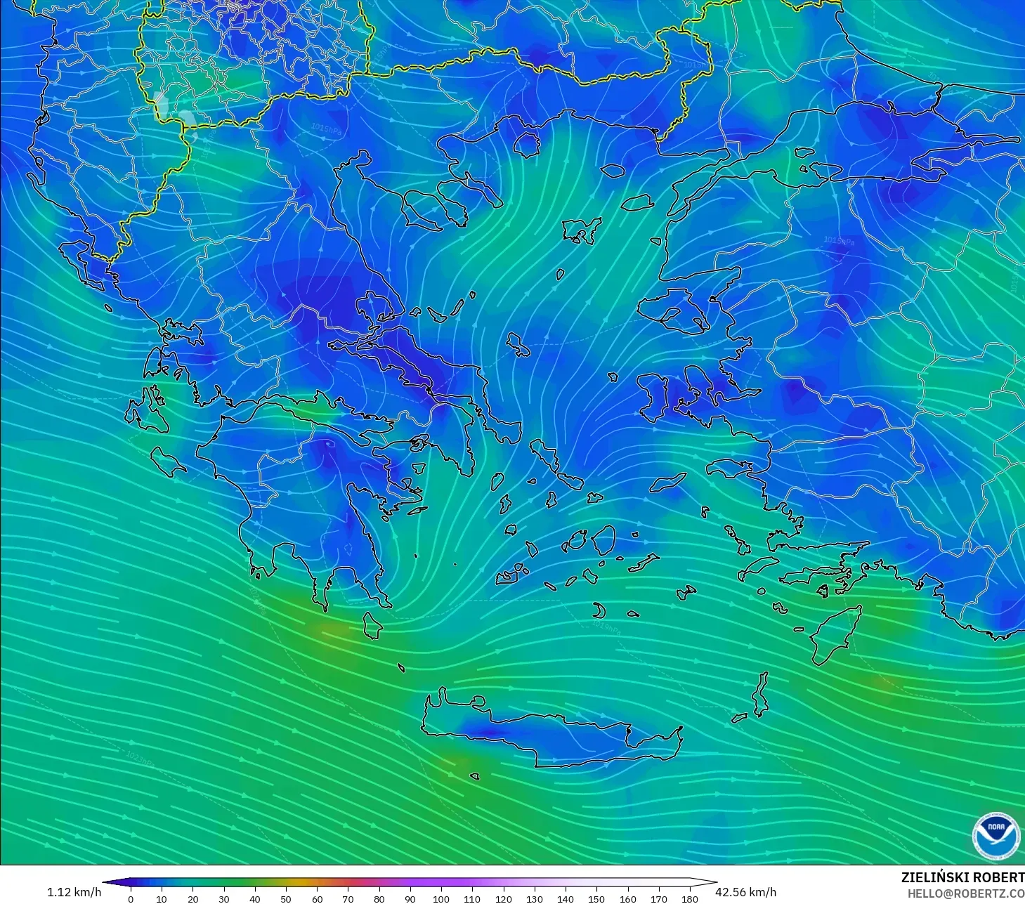 GFS modelo - Grecia, Viento a 10 m