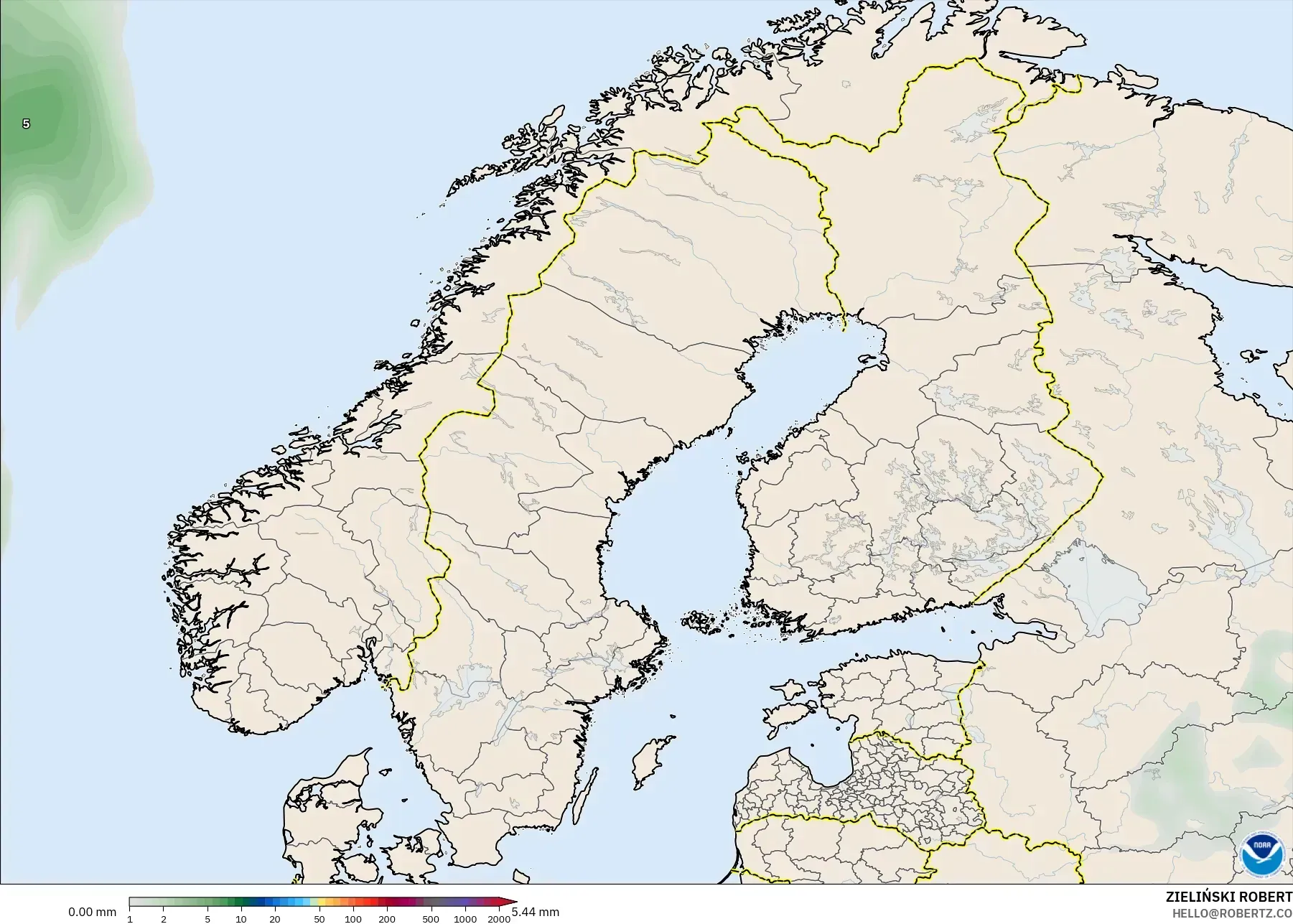 GFS modelo - Escandinavia, Acumulación de precipitación