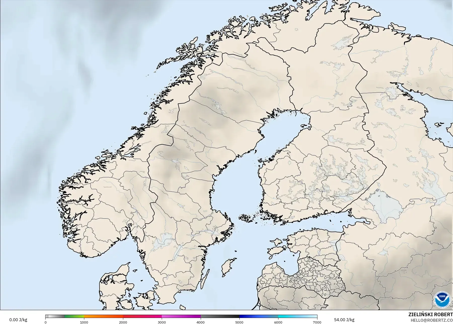 GFS modelo - Escandinavia, CAPE