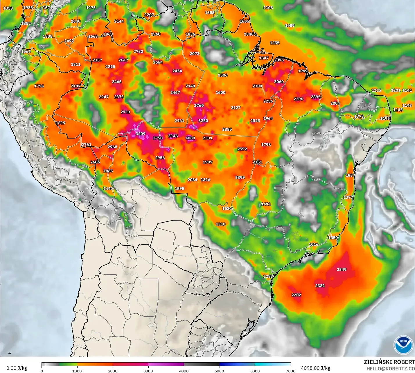 GFS modelo - Brasil, CAPE