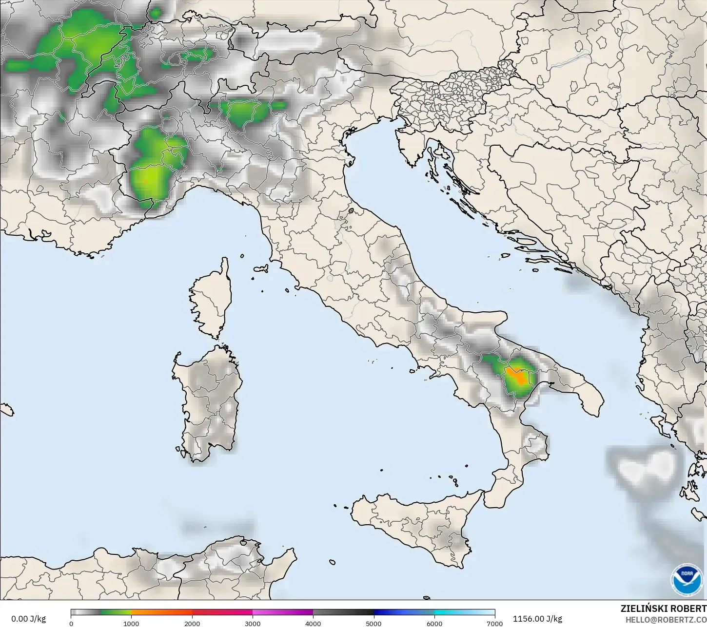 GFS modelo - Italia, CAPE