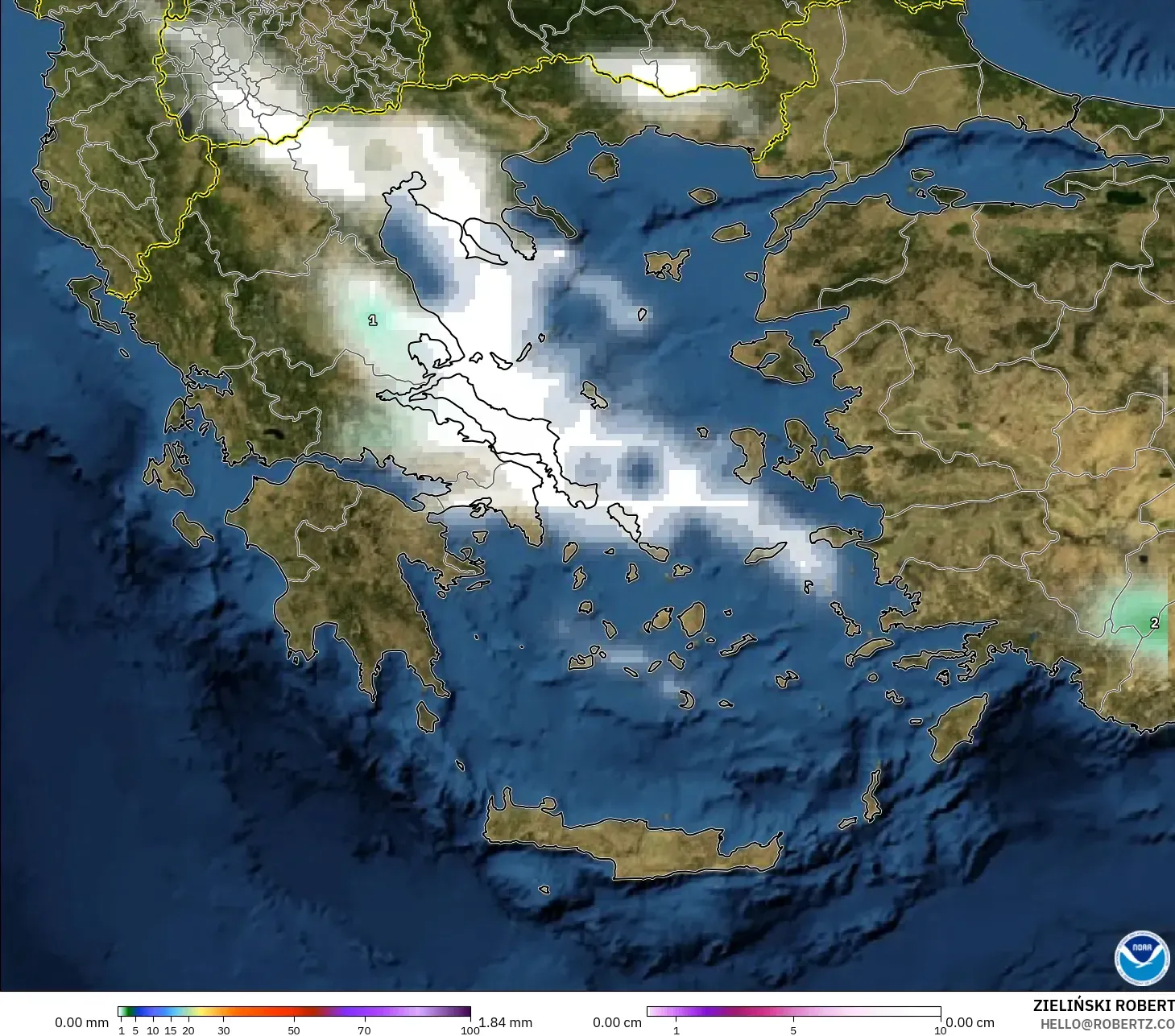 GFS modelo - Grecia, Precipitación, nubes y presión