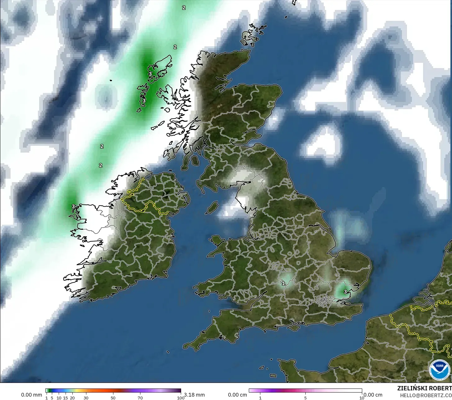 GFS modelo - Reino Unido, Precipitación, nubes y presión