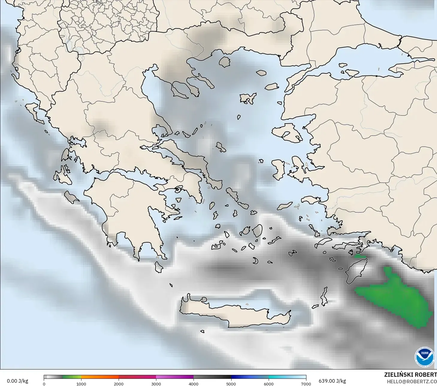 GFS modelo - Grecia, CAPE