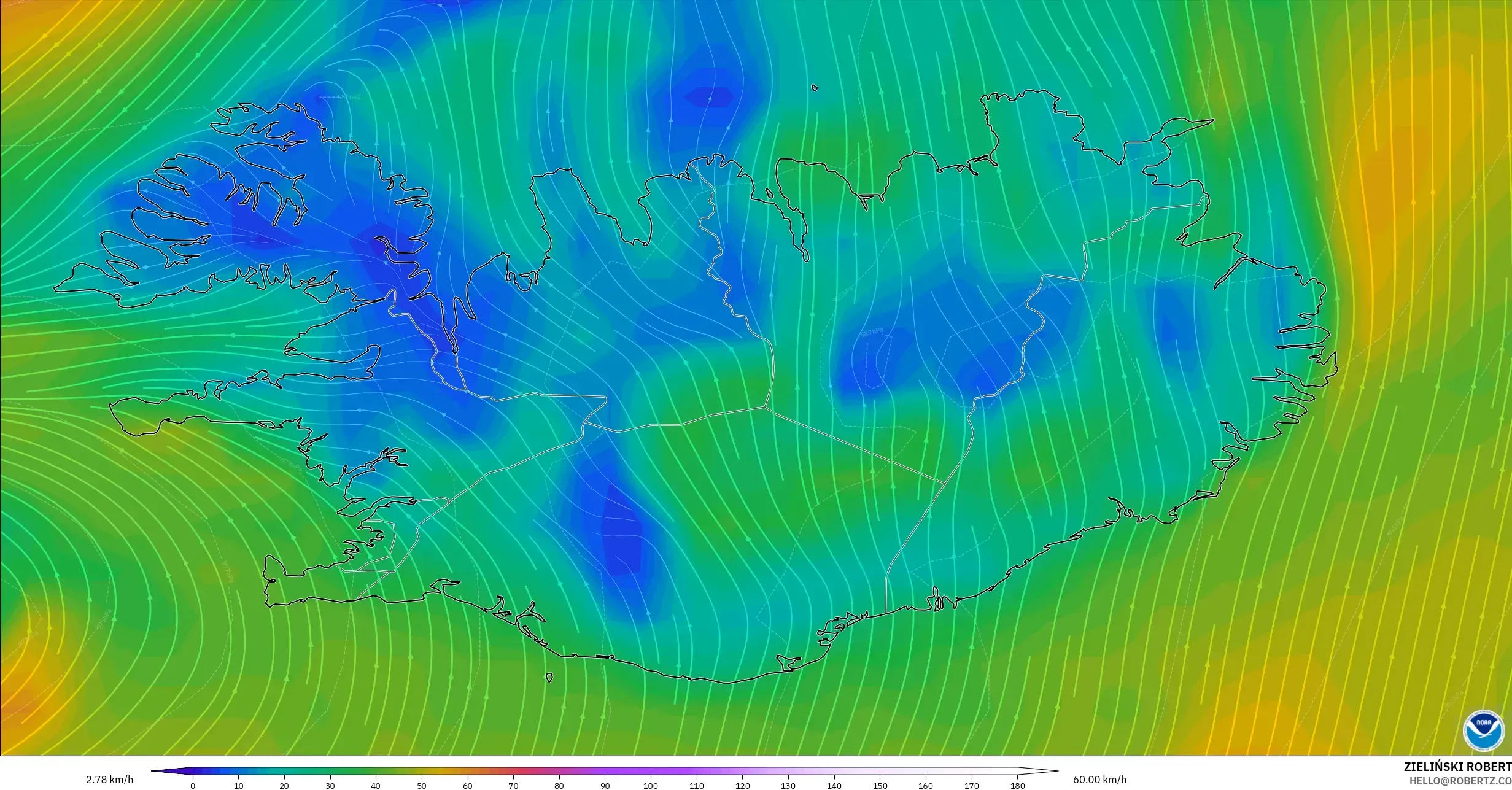 GFS modelo - Islandia, Viento a 10 m