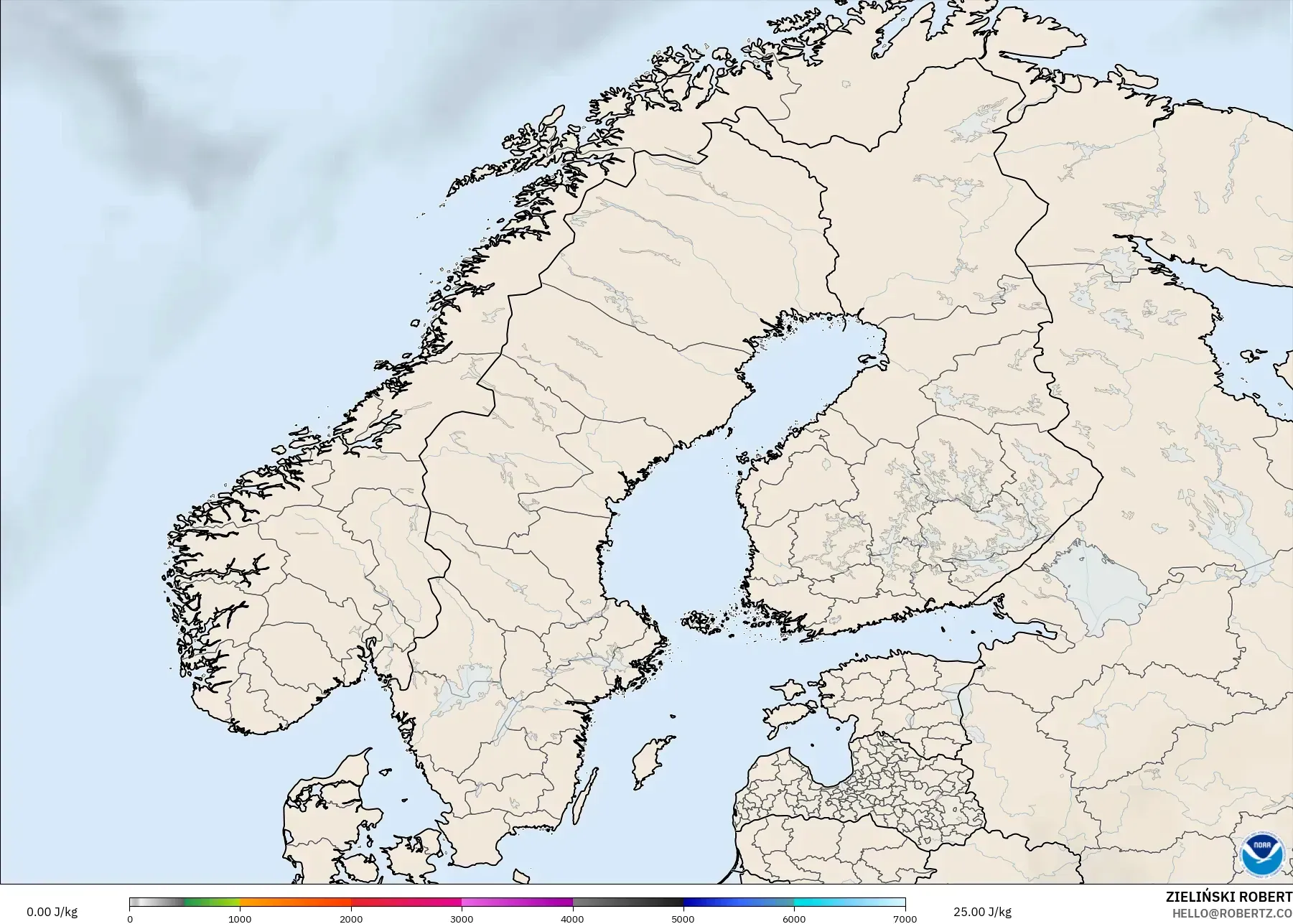 GFS modelo - Escandinavia, CAPE