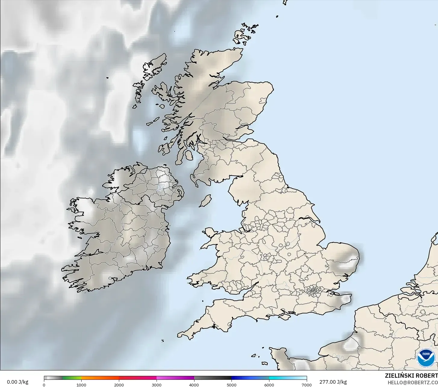 GFS modelo - Reino Unido, CAPE