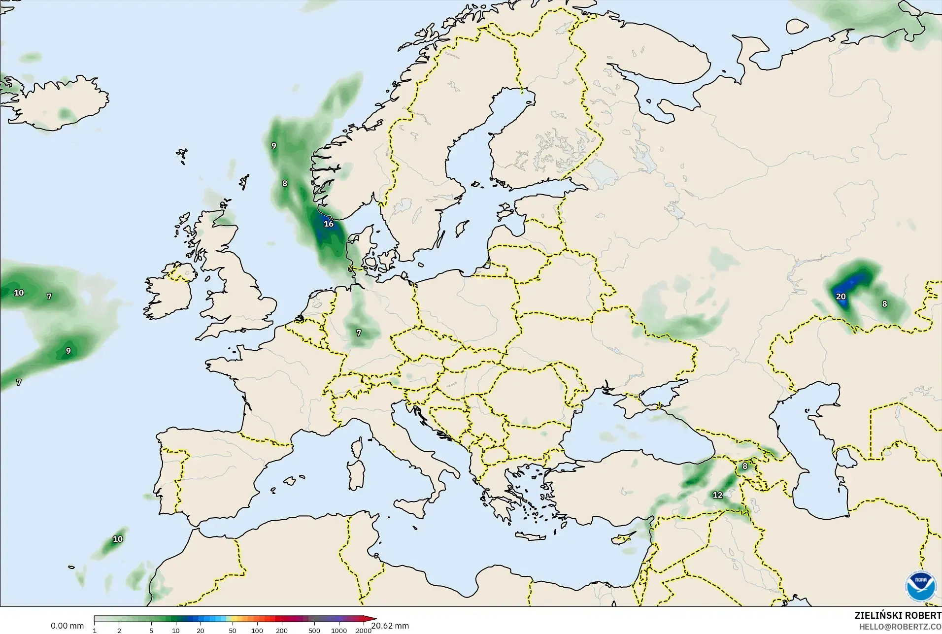 GFS modelo - Europa, Acumulación de precipitación