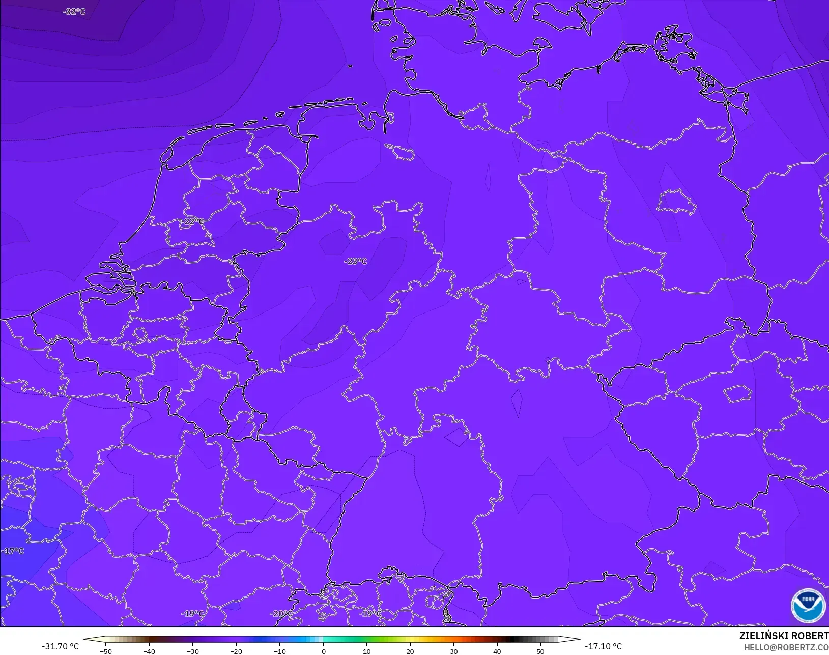 GFS modelo - Alemania, Temperatura a 500 hPa