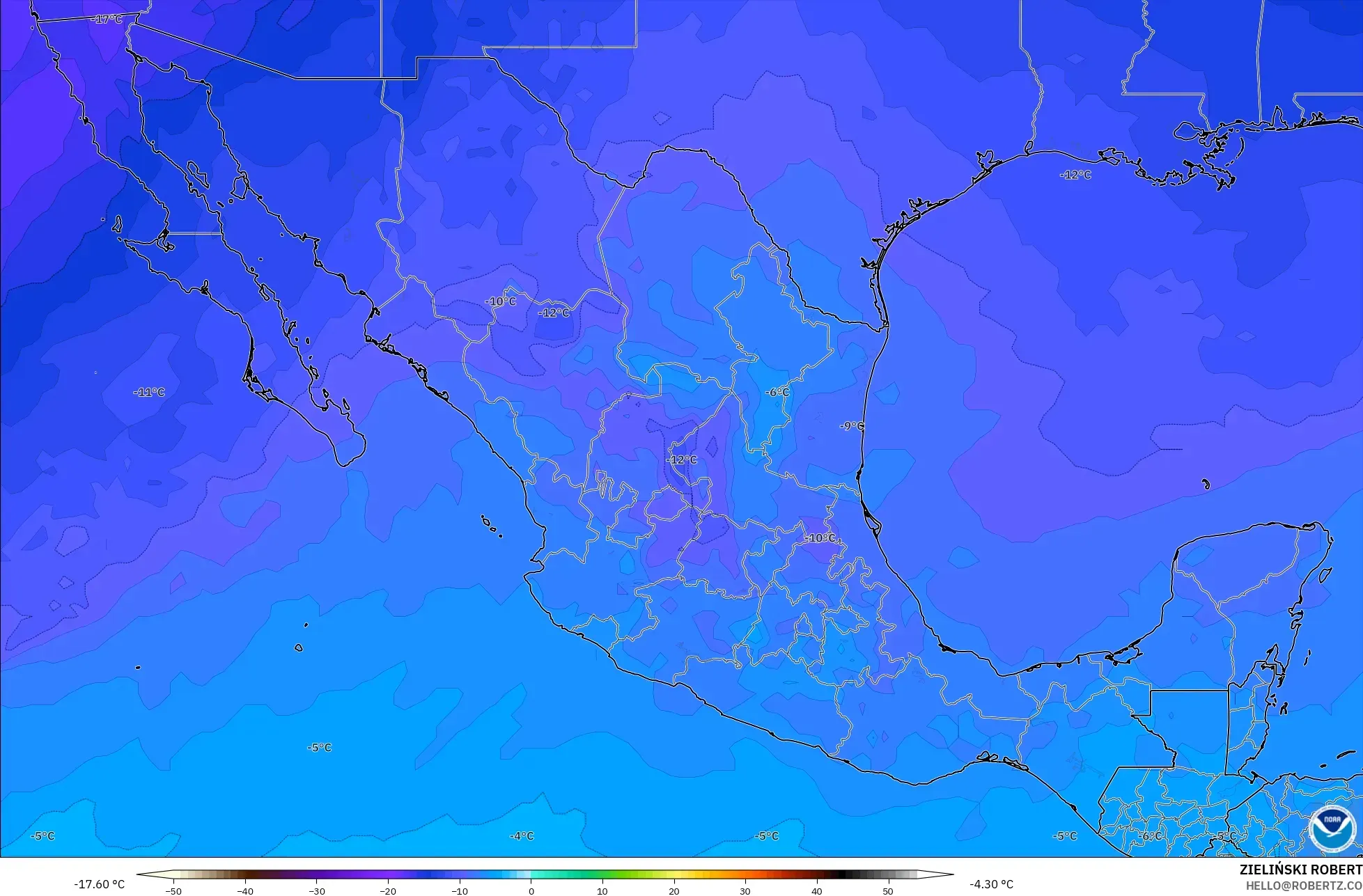 GFS modelo - México, Temperatura a 500 hPa