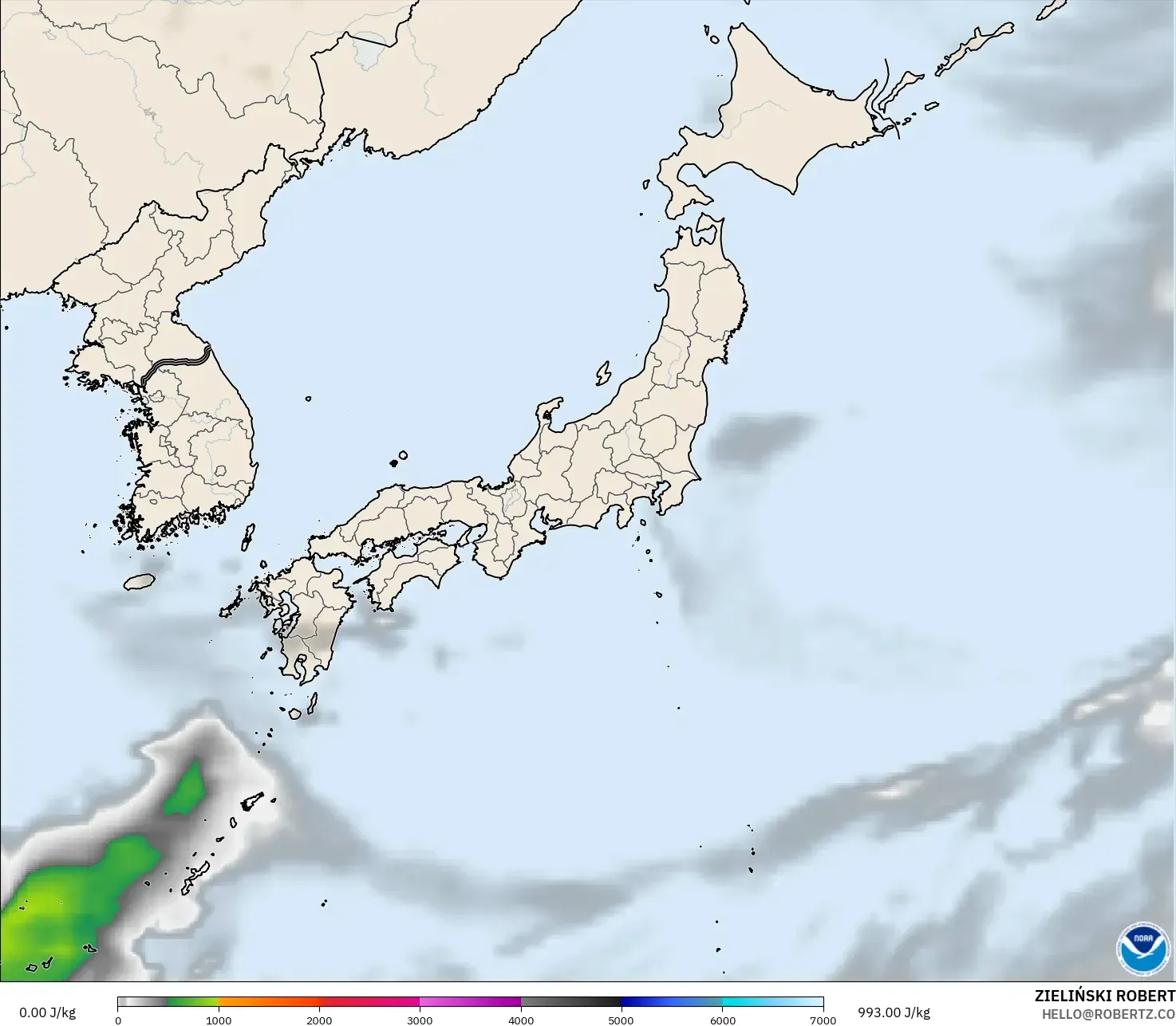 GFS modelo - Japón, CAPE