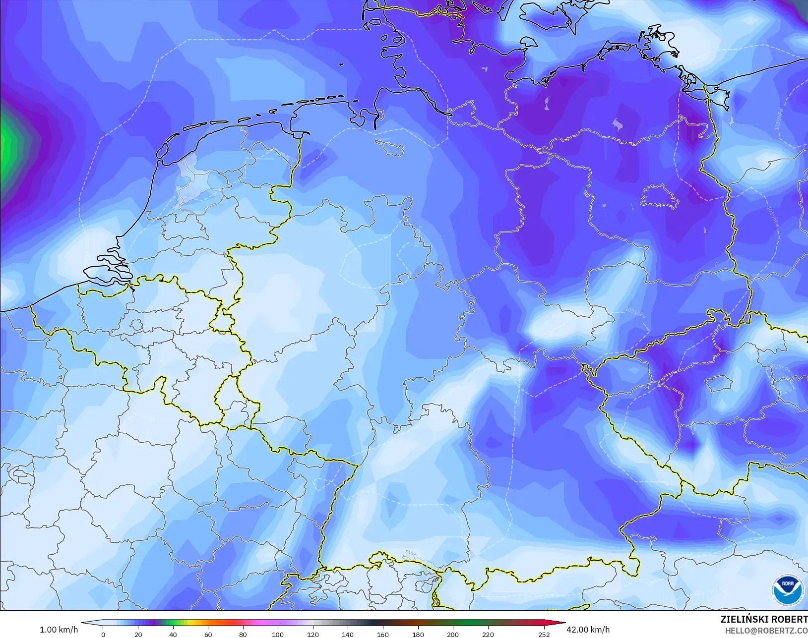 GFS modelo - Alemania, Ráfagas de viento