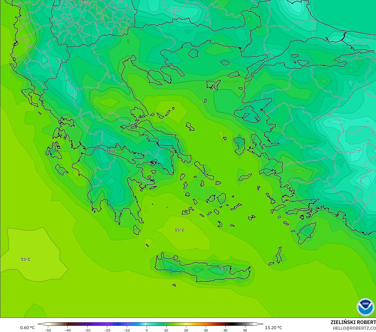 GFS modelo - Grecia, Punto de rocío a 2 m