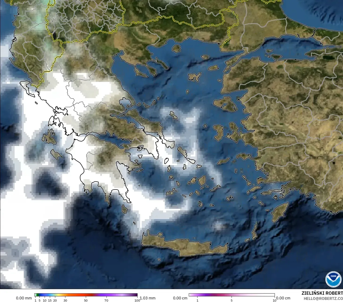 GFS modelo - Grecia, Precipitación, nubes y presión