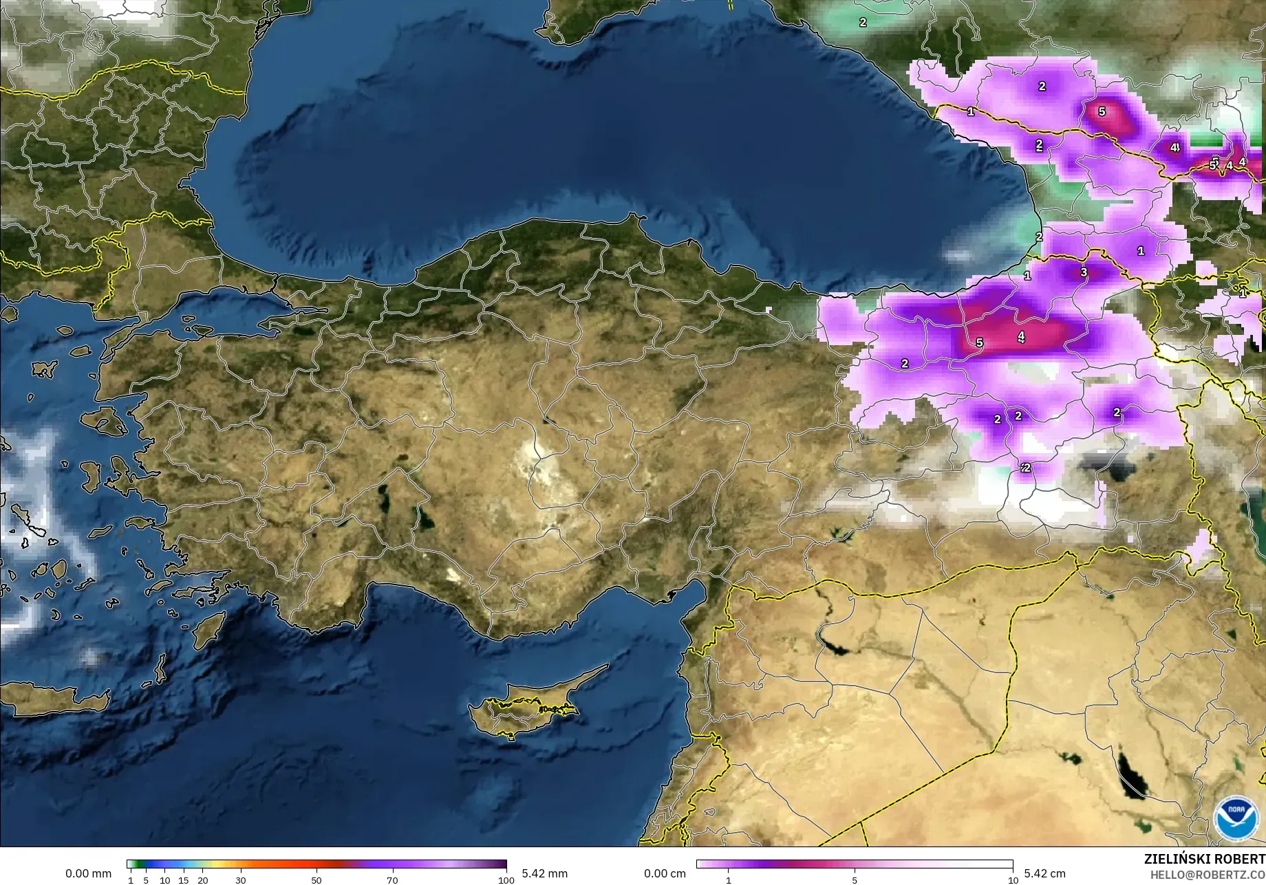 GFS modelo - Turquía, Precipitación, nubes y presión