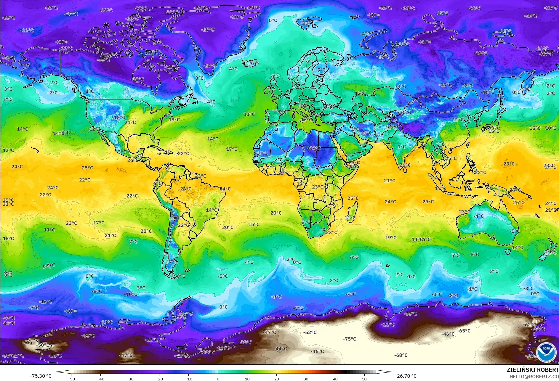 GFS modelo - Mundo, Punto de rocío a 2 m