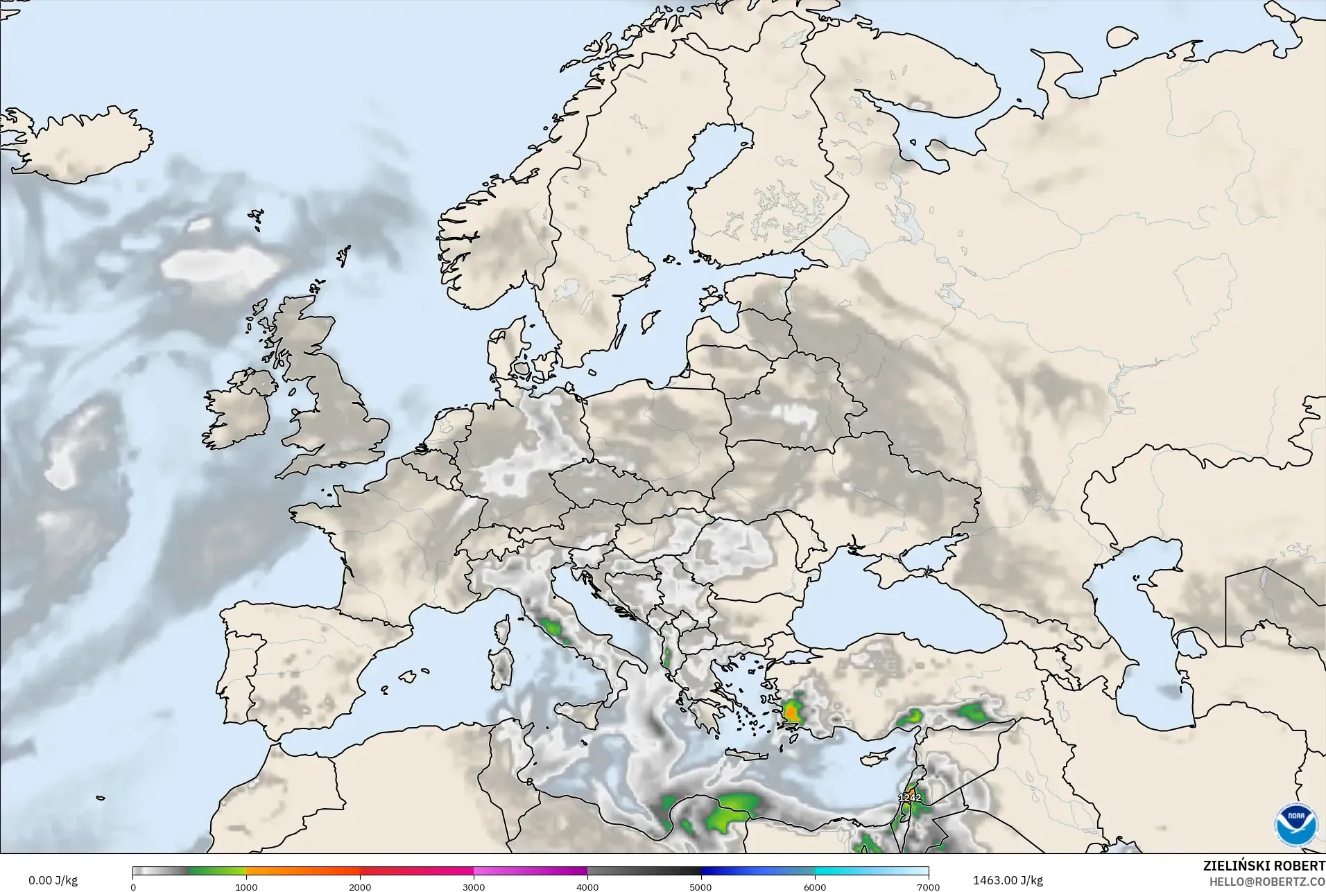 GFS modelo - Europa, CAPE