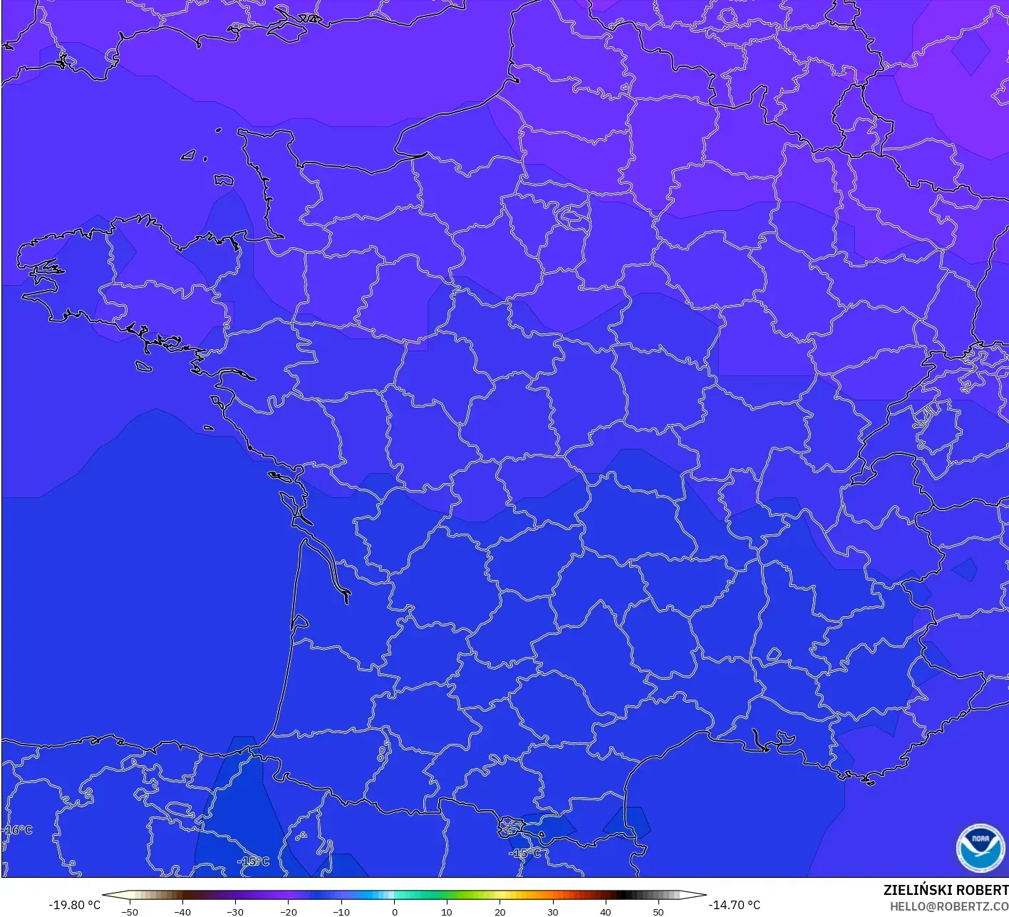 GFS modelo - Francia, Temperatura a 500 hPa