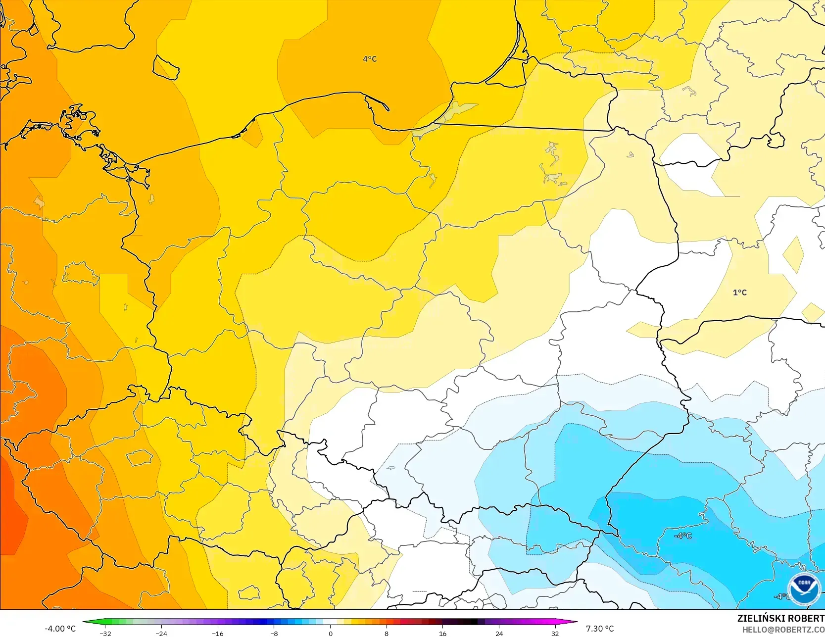 GFS modelo - Polonia, Anomalía de temperatura a 850 hPa