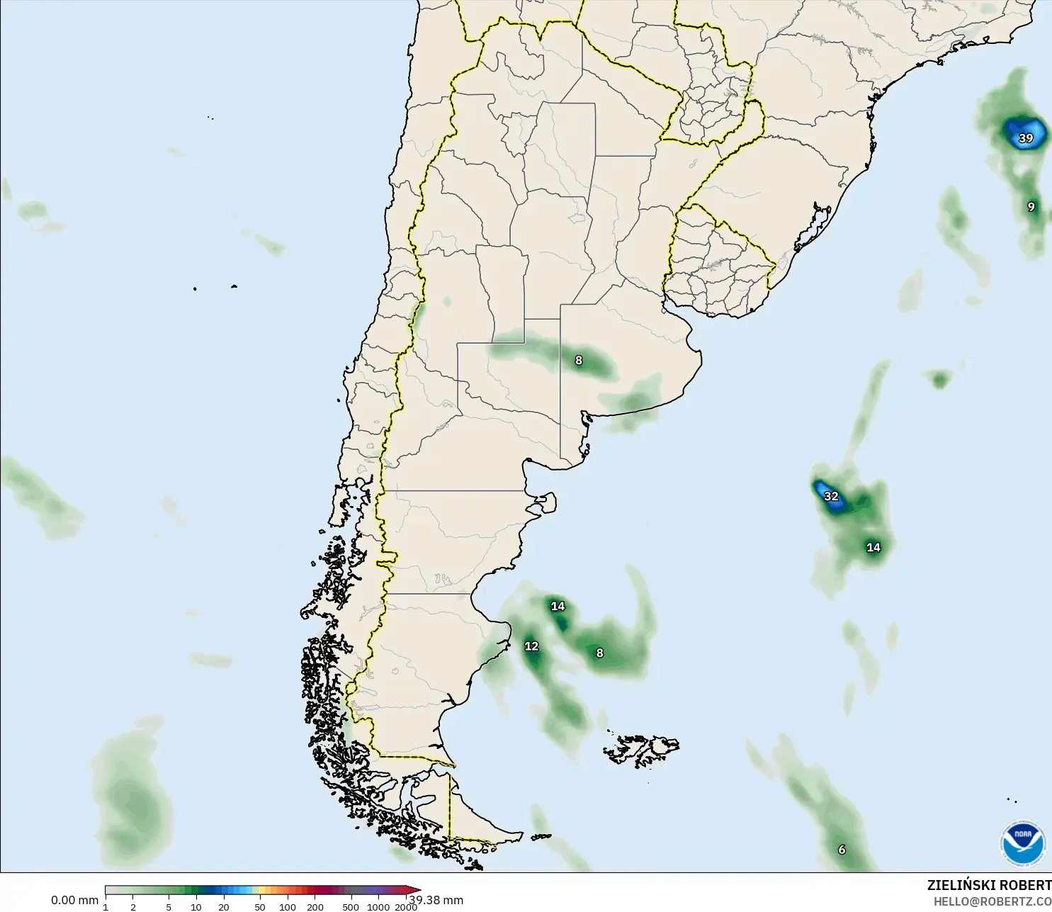 GFS modelo - Argentina, Acumulación de precipitación