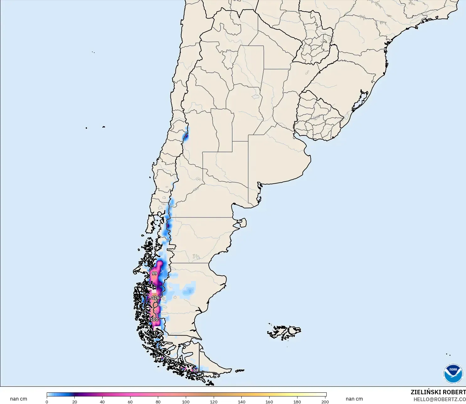 GFS modelo - Argentina, Profundidad de nieve