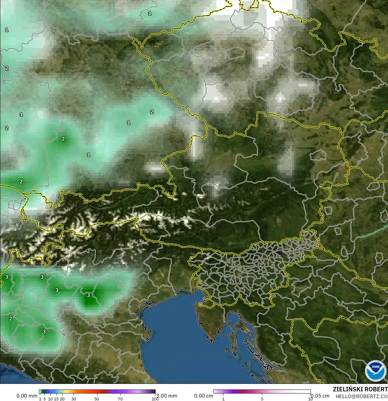 GFS modelo - Austria, Precipitación, nubes y presión