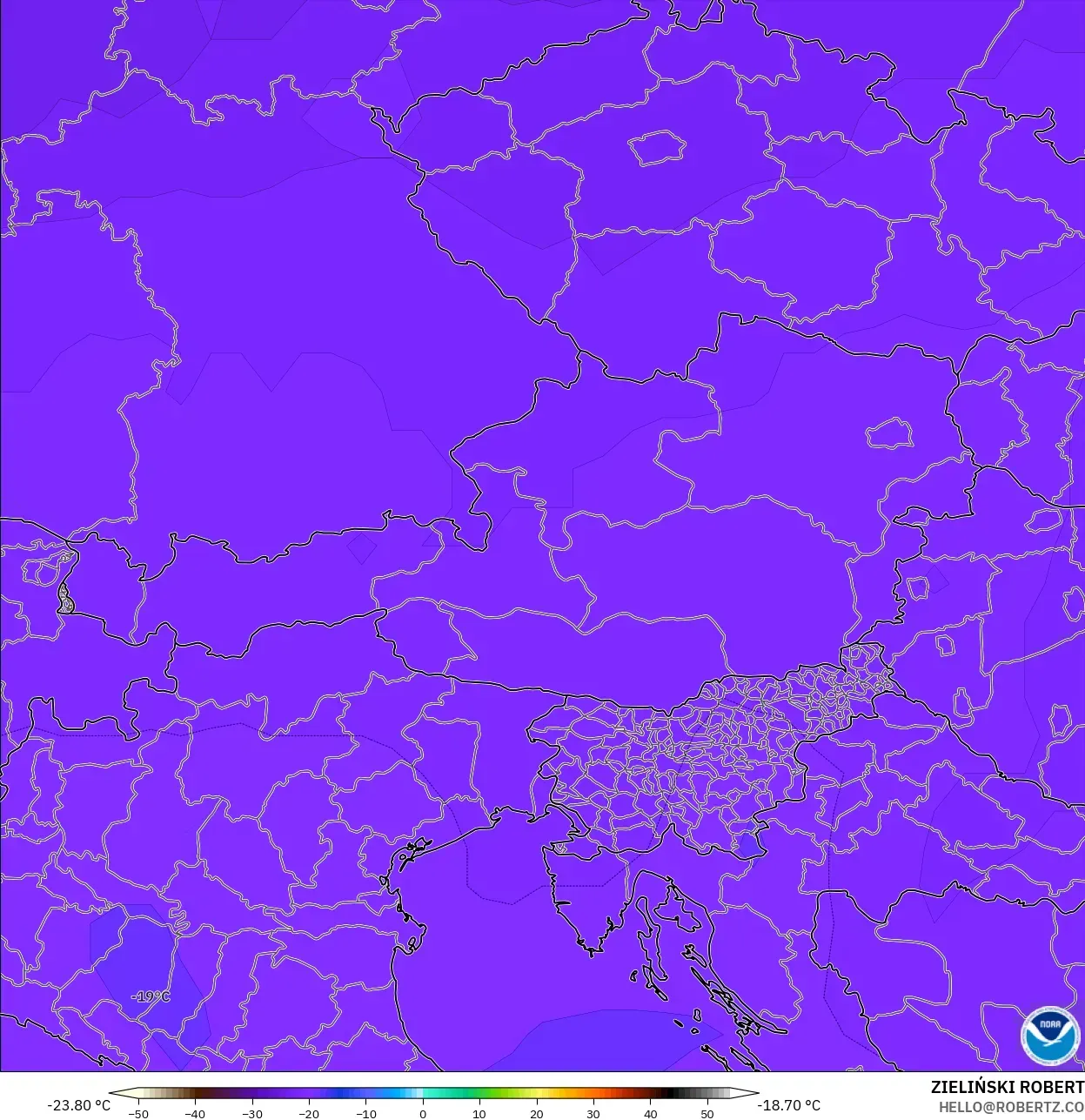 GFS modelo - Austria, Temperatura a 500 hPa