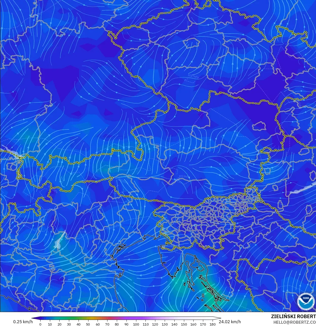 GFS modelo - Austria, Viento a 10 m