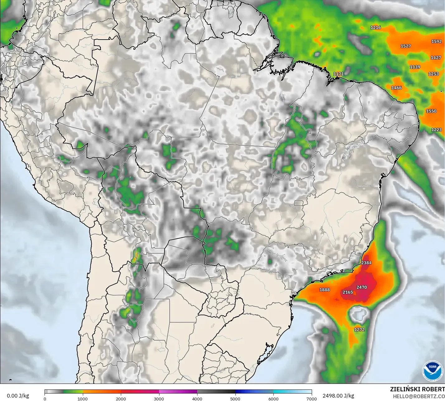 GFS modelo - Brasil, CAPE