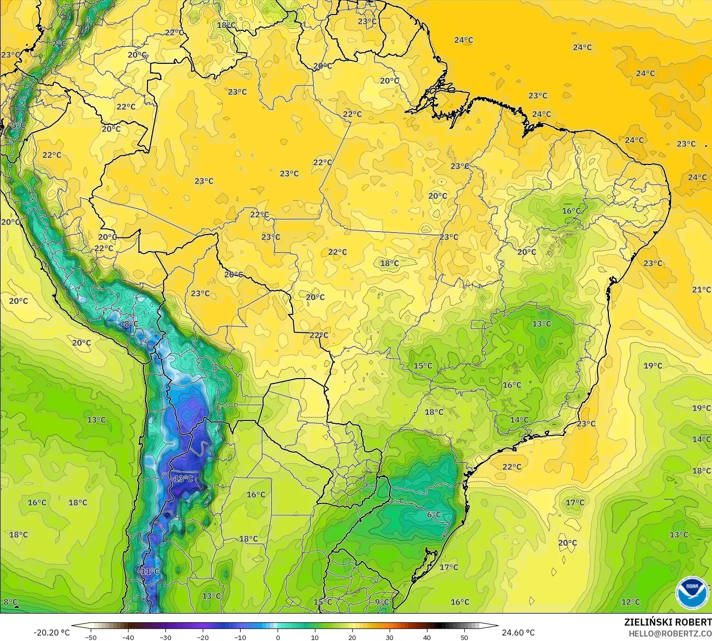 GFS modelo - Brasil, Punto de rocío a 2 m