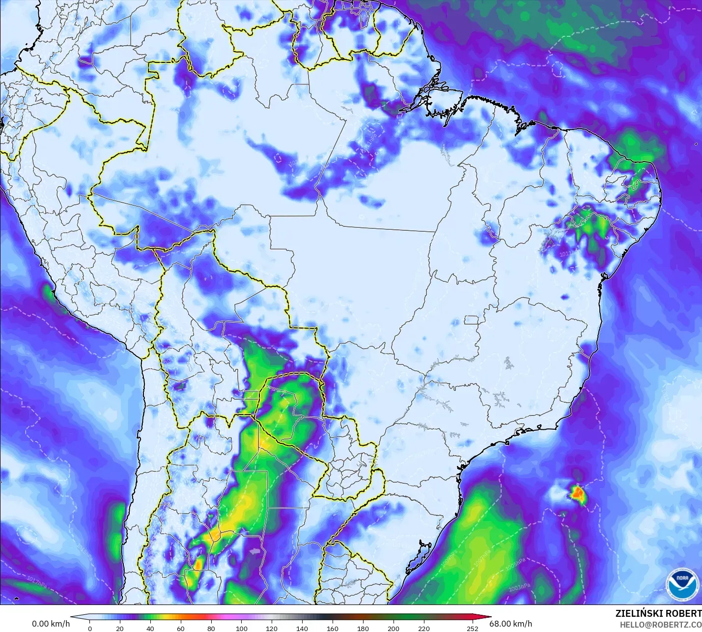 GFS modelo - Brasil, Ráfagas de Viento Máximas