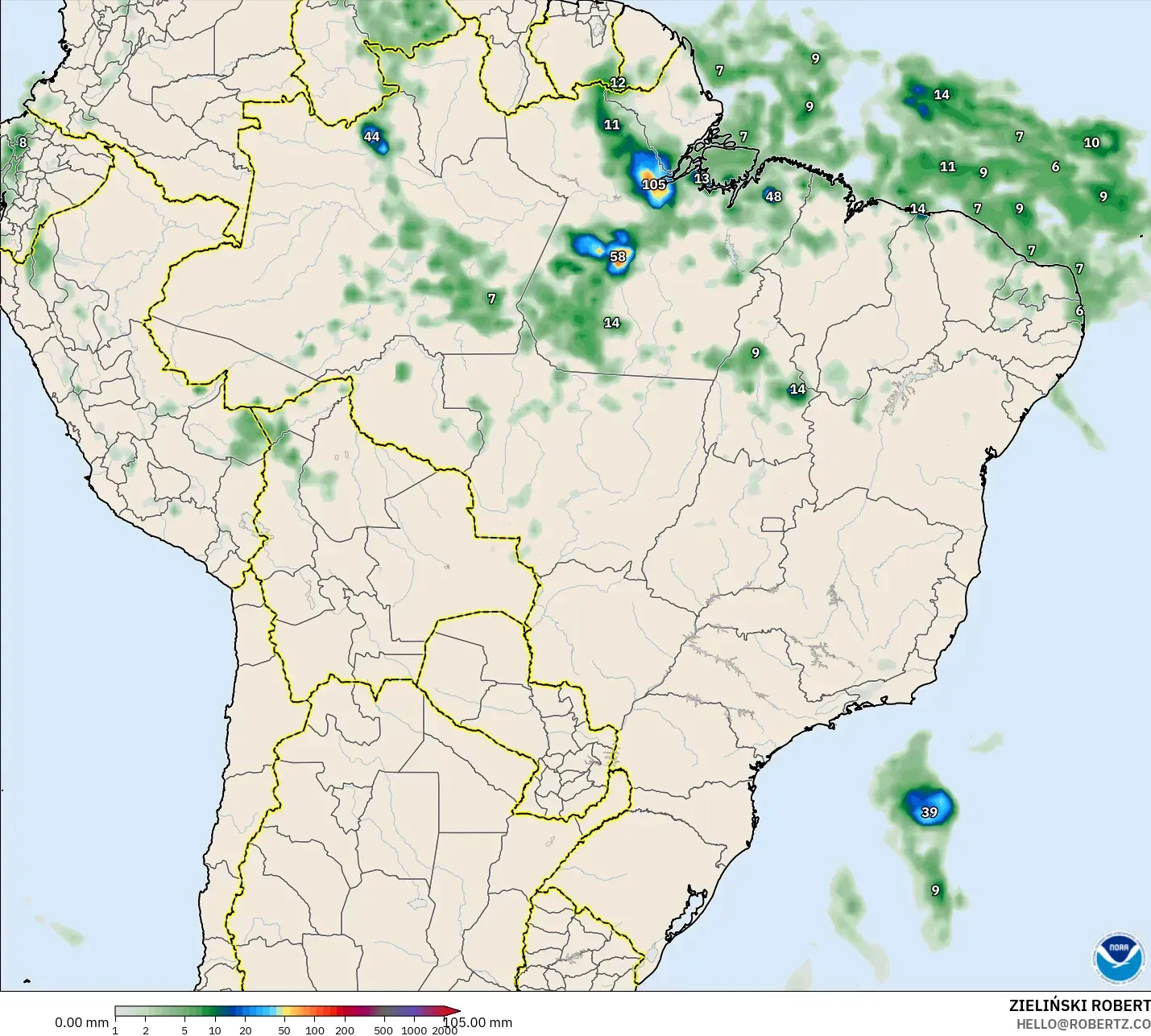 GFS modelo - Brasil, Acumulación de precipitación