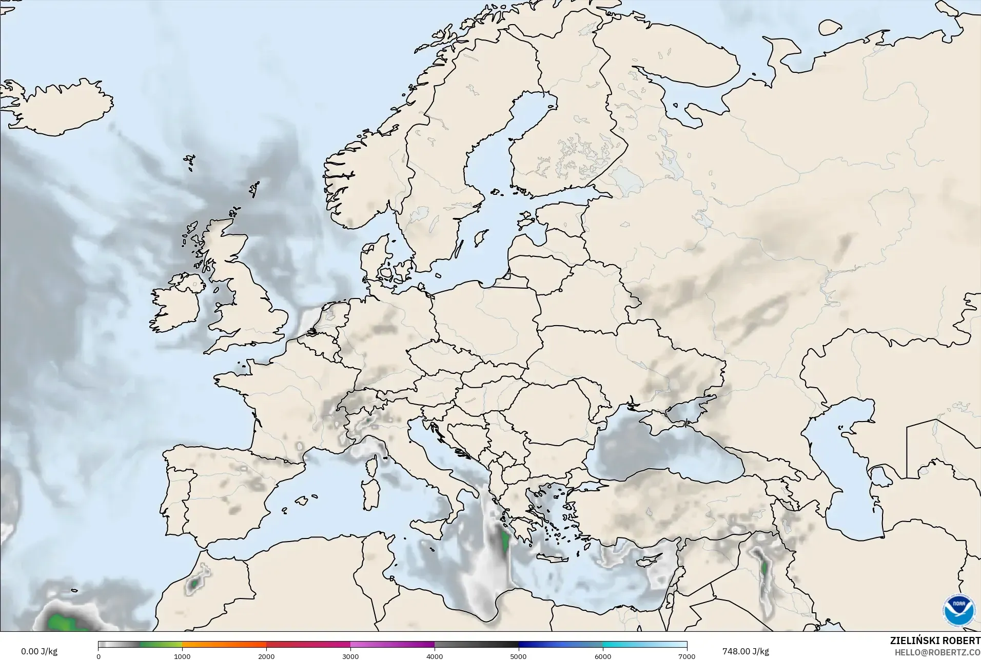 GFS modelo - Europa, CAPE