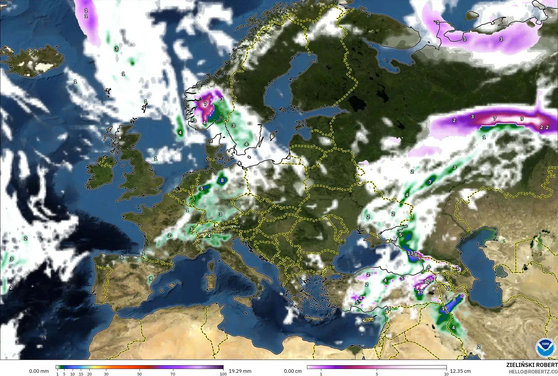GFS modelo - Europa, Precipitación, nubes y presión