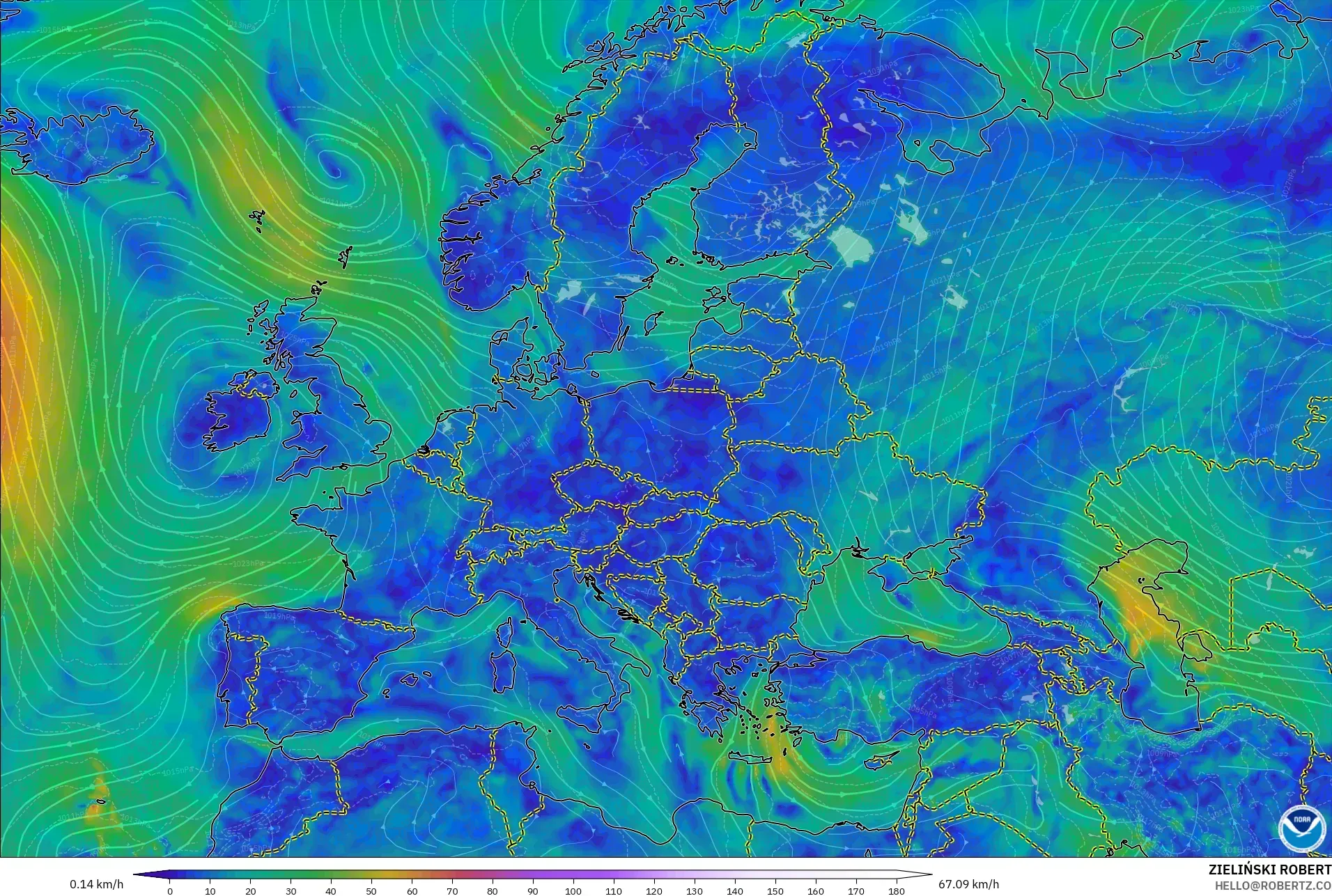 GFS modelo - Europa, Viento a 10 m