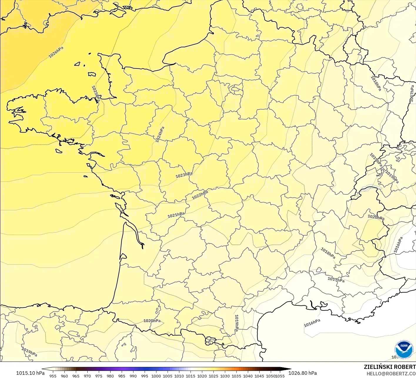 GFS modelo - Francia, Presión