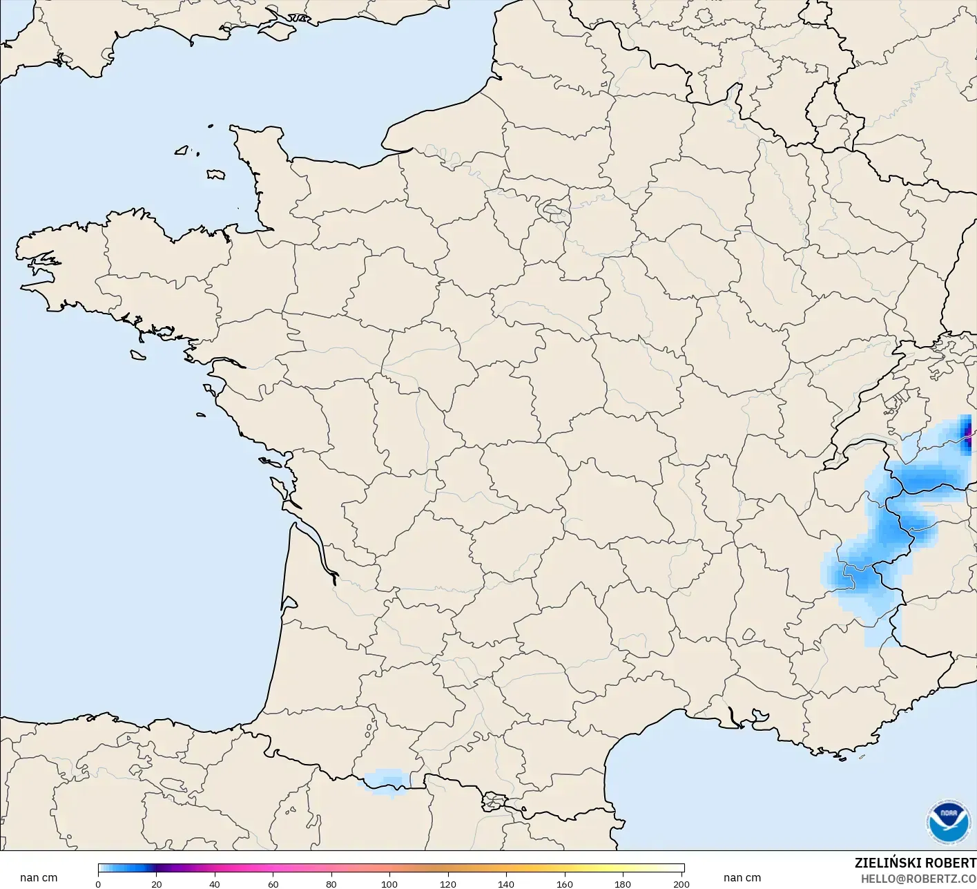 GFS modelo - Francia, Profundidad de nieve
